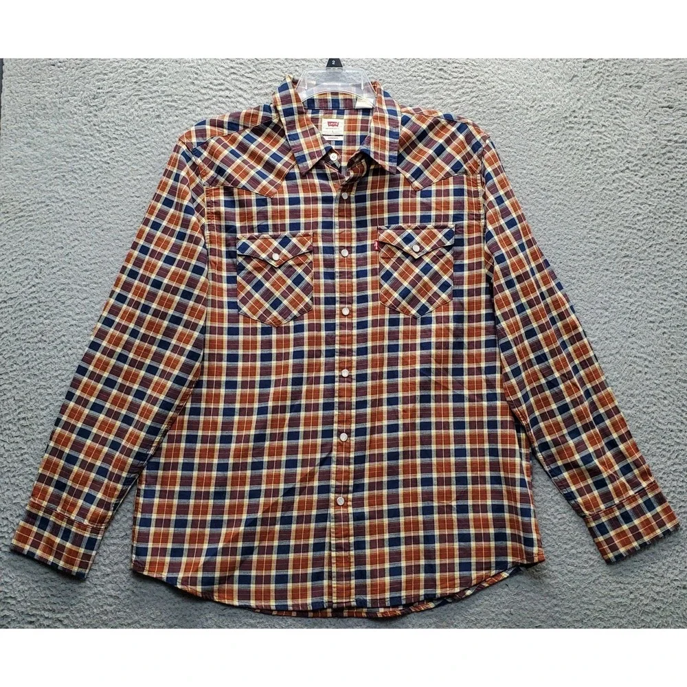 Levi's Western Shirt Men L Multi Plaid Standard Fit Long Sleeve Pearl Snap Front